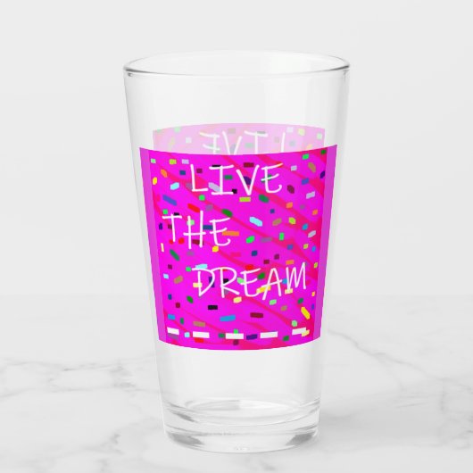 Roze met gekleurde patronen tekstwoorden live drea glas (Achterkant)