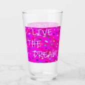 Roze met gekleurde patronen tekstwoorden live drea glas (Voorkant)