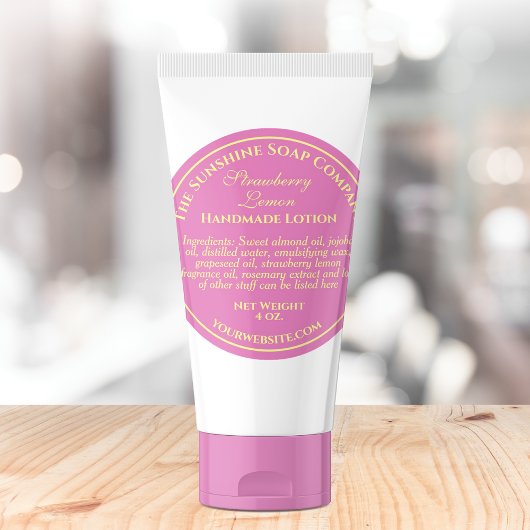  roze met gele tekst zeep cosmetisch ronde sticker