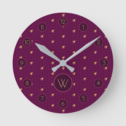 Roze met Gold Accent Houndstooth Clock Ronde Klok (Voorkant)