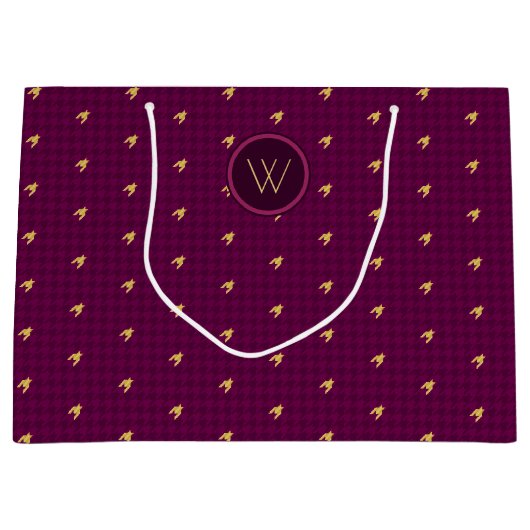 Roze met Gold Accent Houndstooth Gift Bag Groot Cadeauzakje (Voorkant)