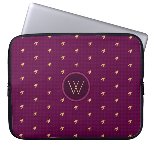 Roze met Gold Accent Houndstooth-laptop Laptop Sleeve (Voorkant)