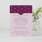 Roze met Gold Accent Houndstooth Party Invitation Kaart (Staand voorkant)