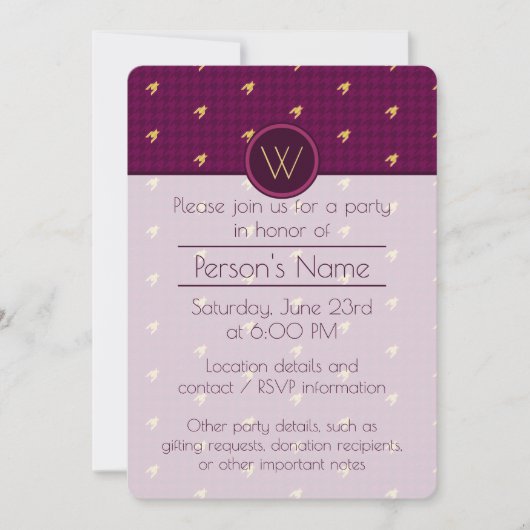 Roze met Gold Accent Houndstooth Party Invitation Kaart (Voorkant)