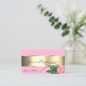 Roze met Gold Decor en Cute Roos Flower Modern Visitekaartje (Staand voorkant)