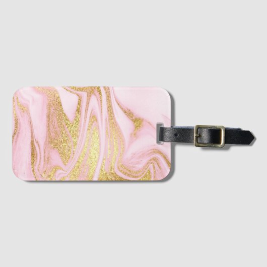 Roze met Gold Glitter Bagagelabel (Voorkant (horizontaal))