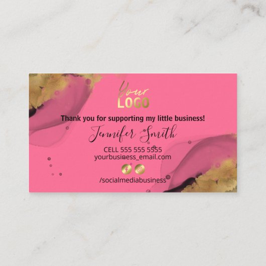 Roze met Gold Ink Hartelijk dank voor uw aankoop Visitekaartje (Achterkant)