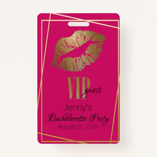 Roze met Gold Lip Print Bachelorette Party badge (Voorkant)