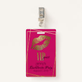 Roze met Gold Lip Print Bachelorette Party badge (Voorkant met clip)