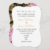 Roze met gouddamtbruiloft met witte kant kaart (Voorkant / Achterkant)