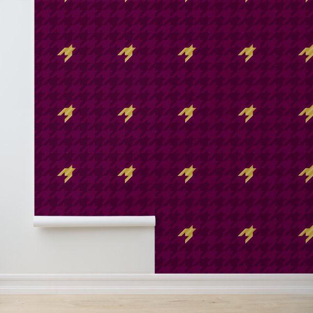 Roze met gouden accent houndstooth behang (Applicatie)