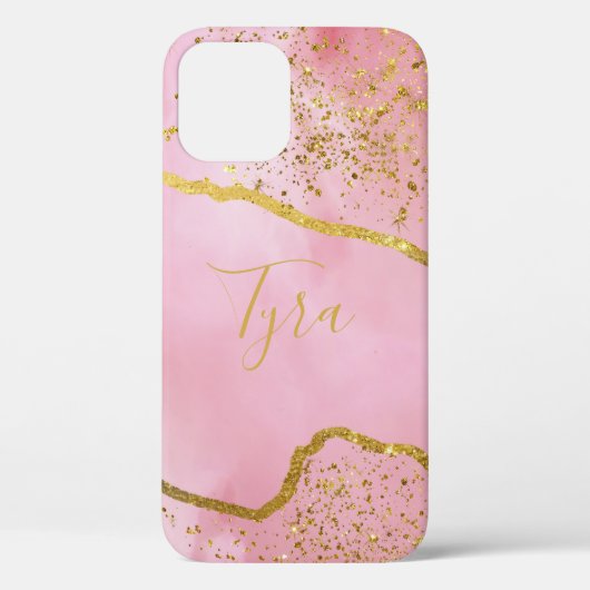 Roze met gouden Glitter iPhone / iPad hoesje (Achterkant)