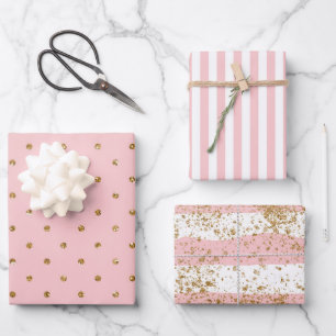 Roze met gouden glitters trouw inpakpapier vel