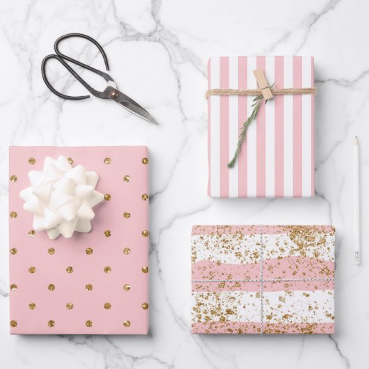 Roze met gouden glitters trouw  inpakpapier vel (Voorkant)
