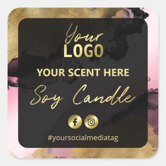 Roze met gouden inkt zwarte soja kaars labels (Voorkant)