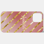 Roze met gouden mousserende lijnen Aangepast Case-Mate iPhone Case (Achterkant (horizontaal))