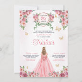 Roze met gouden vlinders Roos Bloom Quinceanera Kaart (Voorkant)