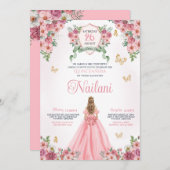 Roze met gouden vlinders Roos Bloom Quinceanera Kaart (Voorkant / Achterkant)