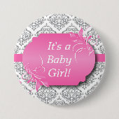 Roze met grijs Damaspatroon Ronde Button 7,6 Cm (Voorkant)