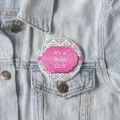 Roze met grijs Damaspatroon Ronde Button 7,6 Cm (In situ)