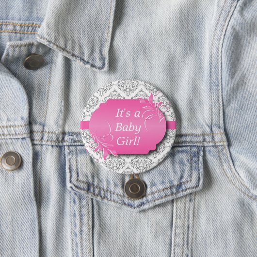 Roze met grijs Damaspatroon Ronde Button 7,6 Cm (In situ)