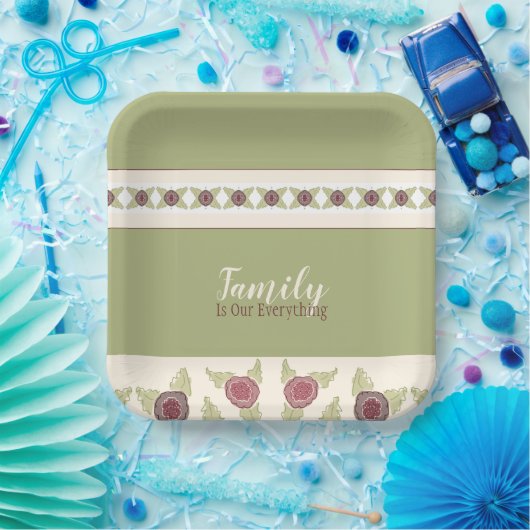 Roze met groen en pruim papieren bordje (Feest)