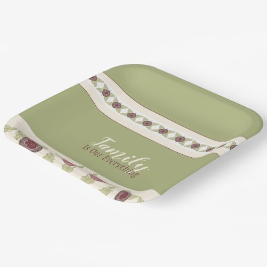 Roze met groen en pruim papieren bordje (Gebogen)