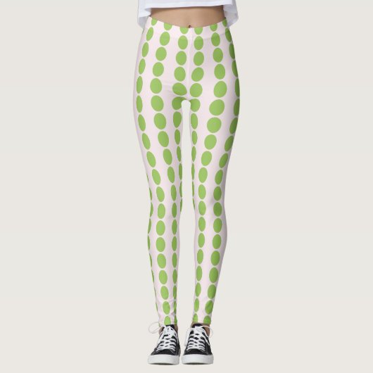 Roze met groene polka-Stippen Leggings (Voorkant)