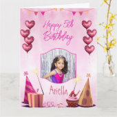 Roze met hartballonnen Kinderdagfotokaart Kaart (Gele Bloem)