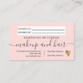 Roze met het chic Gold hartscript deelt de liefde Aanbevelingskaartje (Achterkant)