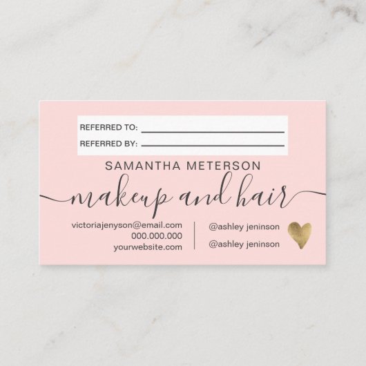 Roze met het chic Gold hartscript deelt de liefde Aanbevelingskaartje (Achterkant)