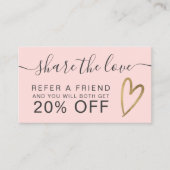 Roze met het chic Gold hartscript deelt de liefde Aanbevelingskaartje (Voorkant)