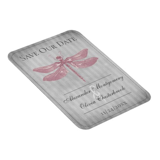 Roze met juwelen versierde Libelle Save the Date Magneet (Rechterzijde)