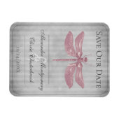 Roze met juwelen versierde Libelle Save the Date Magneet (Horizontaal)