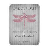Roze met juwelen versierde Libelle Save the Date Magneet (Verticaal)