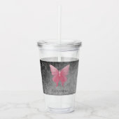 Roze met juwelen versierde vlinder acryl drinkbeker (Voorkant)