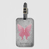Roze met juwelen versierde vlinder bagagelabel (Voorkant (verticaal))