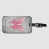 Roze met juwelen versierde vlinder bagagelabel (Voorkant (horizontaal))
