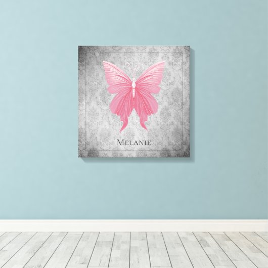 Roze met juwelen versierde vlinder canvas afdruk (Insitu (Houten vloer))