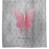 Roze met juwelen versierde vlinder douchegordijn (Voorkant)