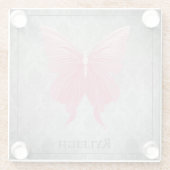 Roze met juwelen versierde vlinder glazen onderzetter (Achterkant)