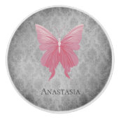 Roze met juwelen versierde vlinder keramische knop (Voorkant)