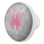 Roze met juwelen versierde vlinder keramische knop (Rechts)