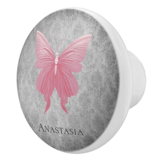 Roze met juwelen versierde vlinder keramische knop (Rechts)