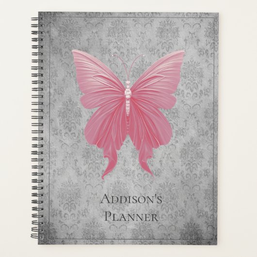 Roze met juwelen versierde vlinder planner (Voorkant)