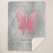 Roze met juwelen versierde vlinder sherpa deken (Voorkant)