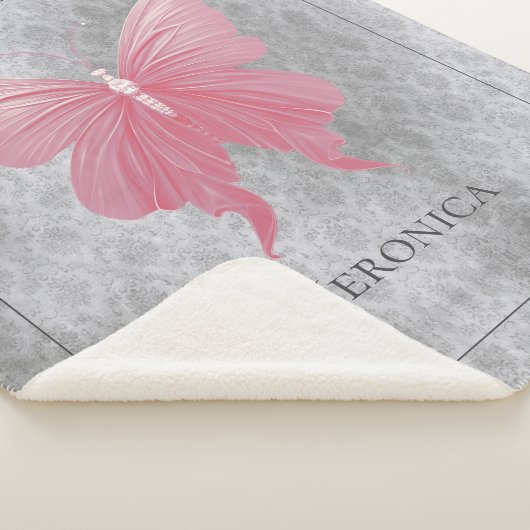Roze met juwelen versierde vlinder sherpa deken (3/4)