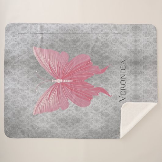 Roze met juwelen versierde vlinder sherpa deken (Voorkant (horizontaal))