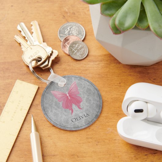 Roze met juwelen versierde vlinder sleutelhanger (Bureau)