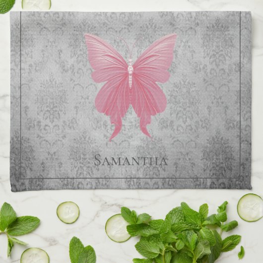 Roze met juwelen versierde vlinder theedoek (Gevouwen)
